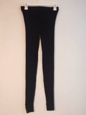Pink Rose Black Ribbed Cotton Stretch Leggings